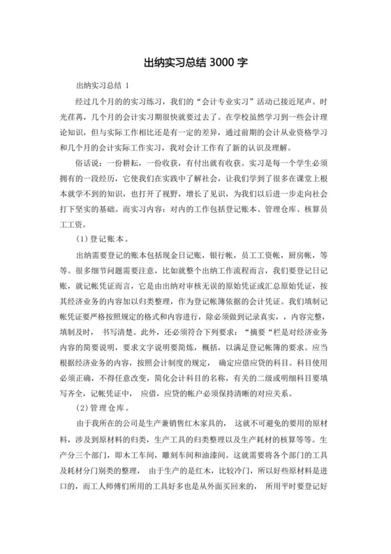 出纳实习总结3000字.docx