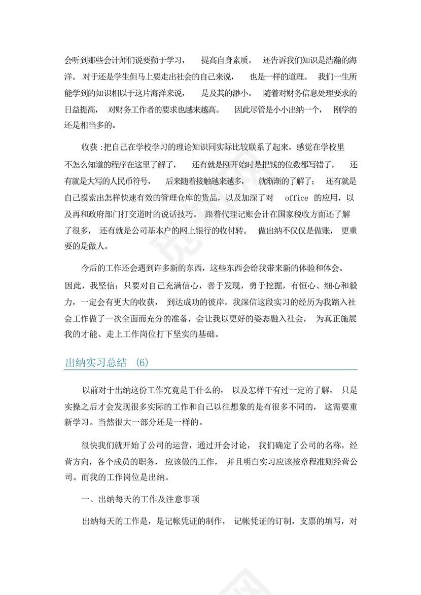 出纳实习总结6篇.docx