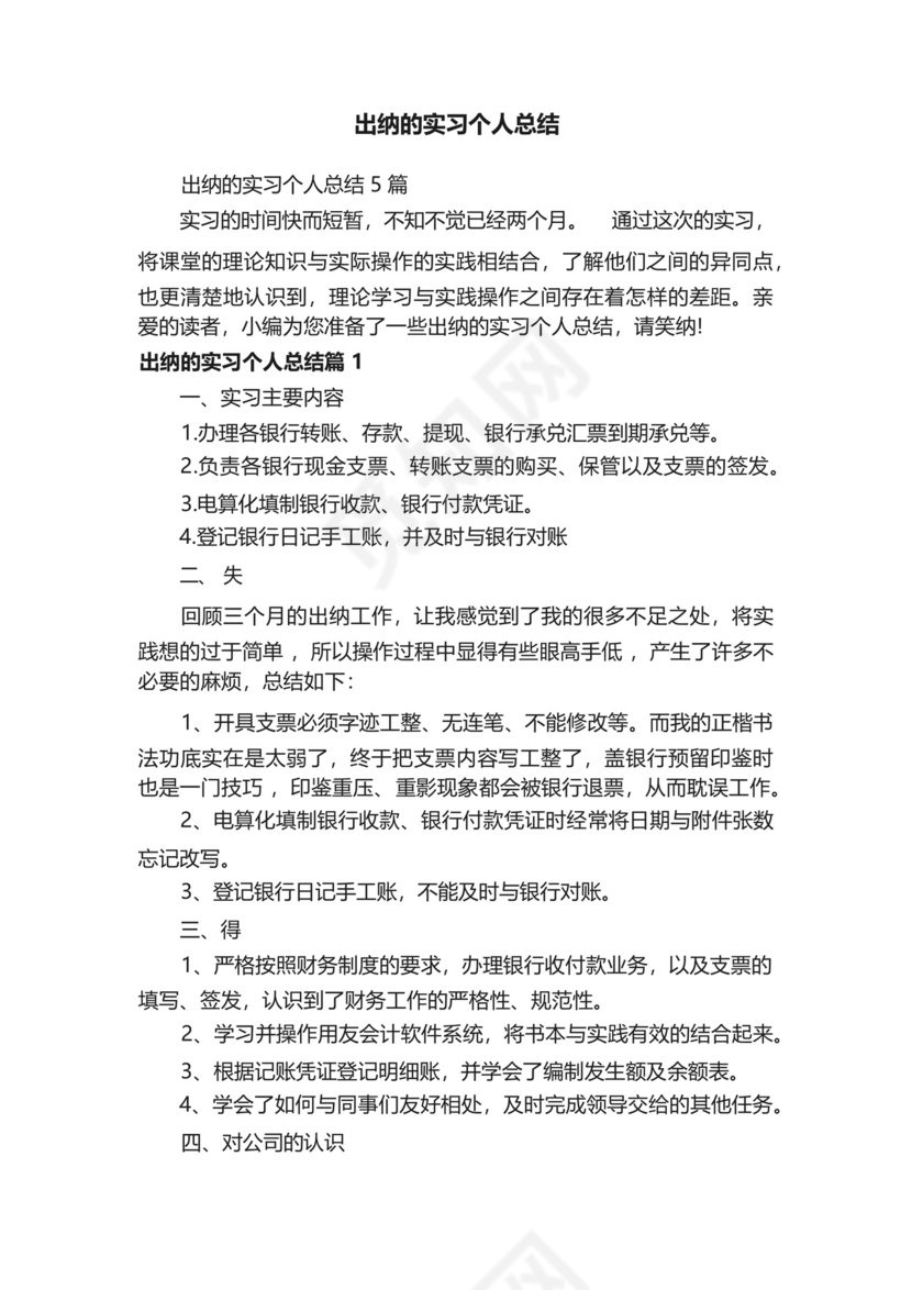 出纳的实习个人总结5篇.docx