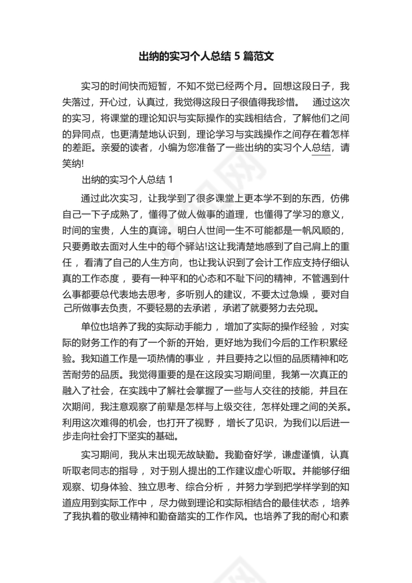 出纳的实习个人总结5篇范文.docx