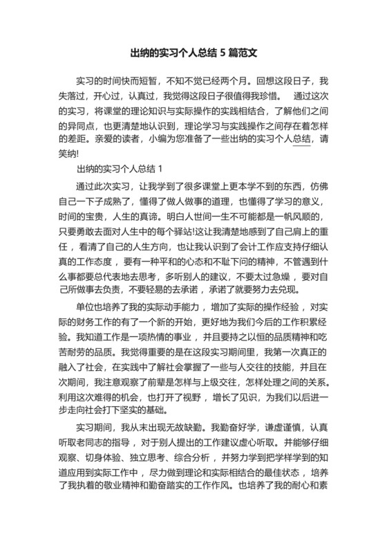 出纳的实习个人总结5篇范文.docx