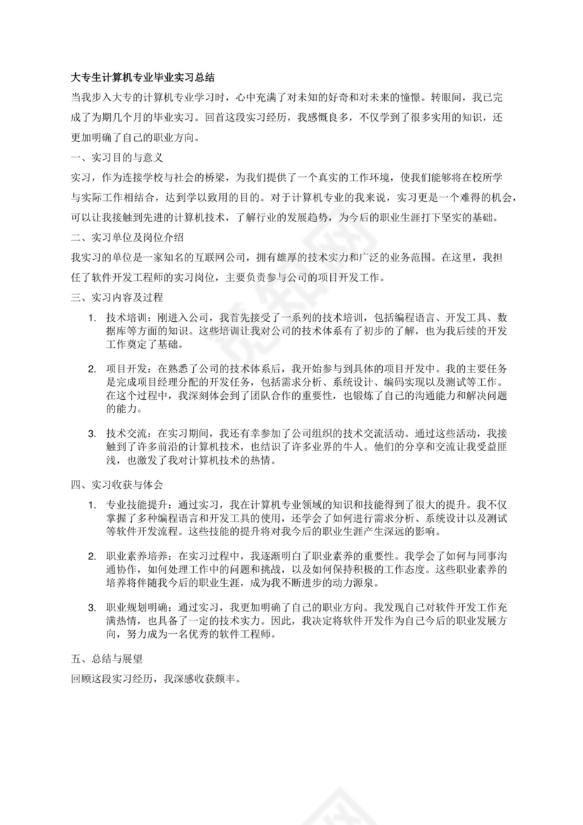 大专生计算机毕业实习总结2000字.docx