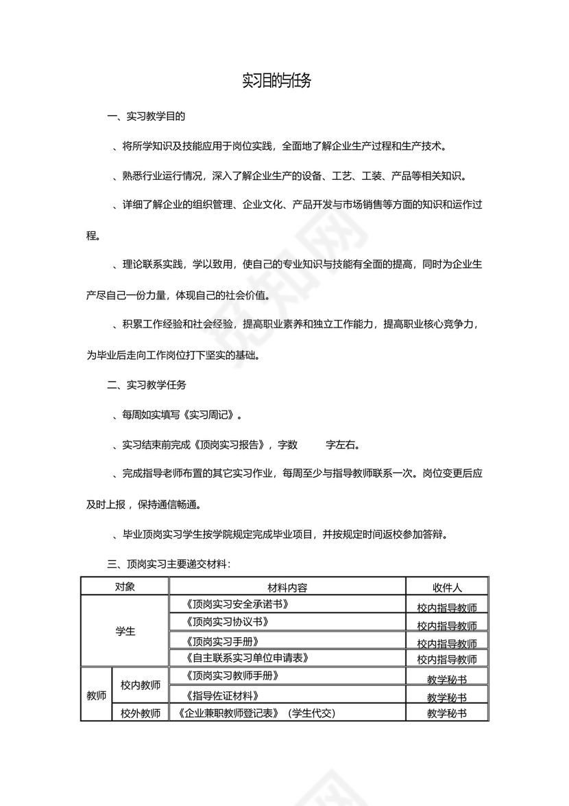 毕业顶岗实习学生手册范文.docx