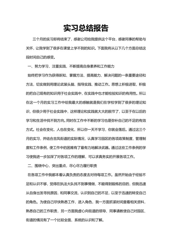 简约实习总结报告范文Word模版.docx