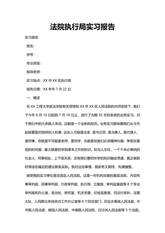 简约法院执行局实习报告Word模版.docx
