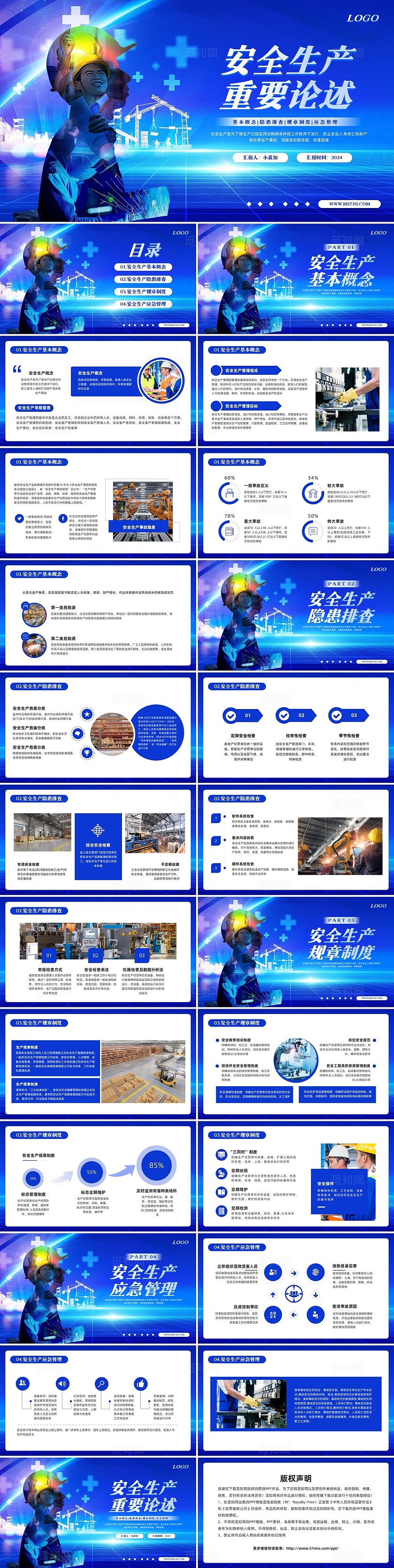 蓝色简约安全生产重要论述PPT模板宣传PPT动态PPT安全生产月安全生产
