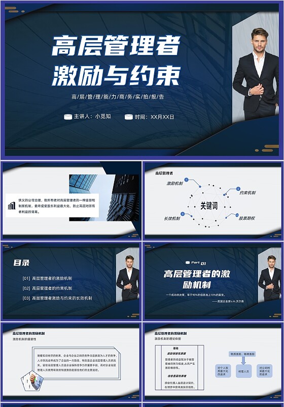 蓝色商务风简约动画高层管理者激励与约束团队管理商务企业培训能力