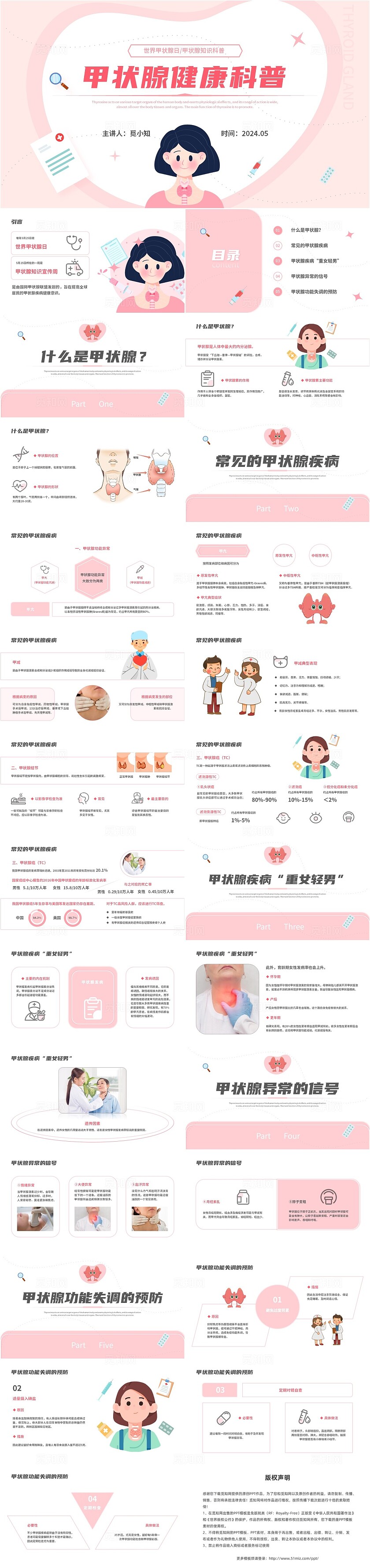 粉色简约插画风甲状腺健康科普PPT世界甲状腺日