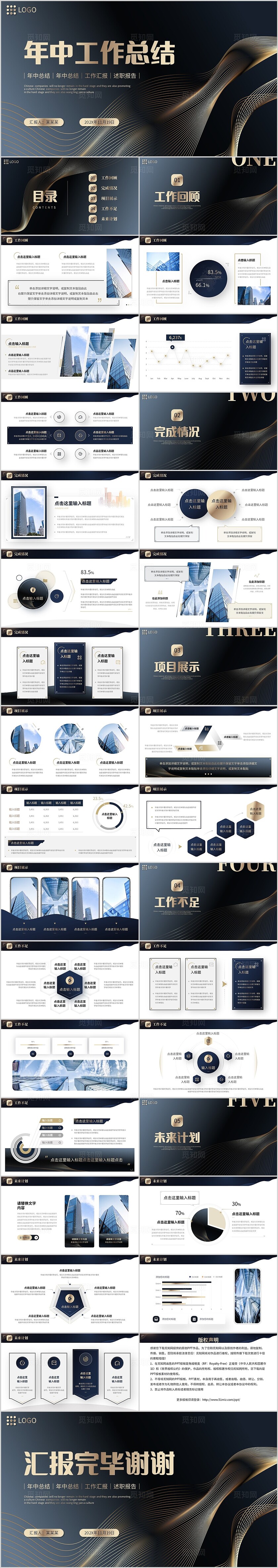 黑金渐变质感背景金色流体线条年中工作总结阶段计划PPT年中总结