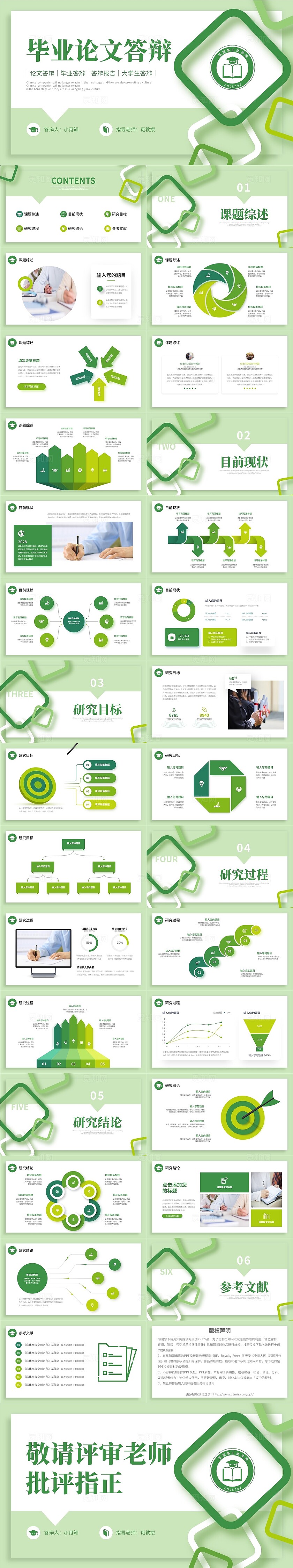 绿色微立体几何边框大学生毕业论文答辩PPT