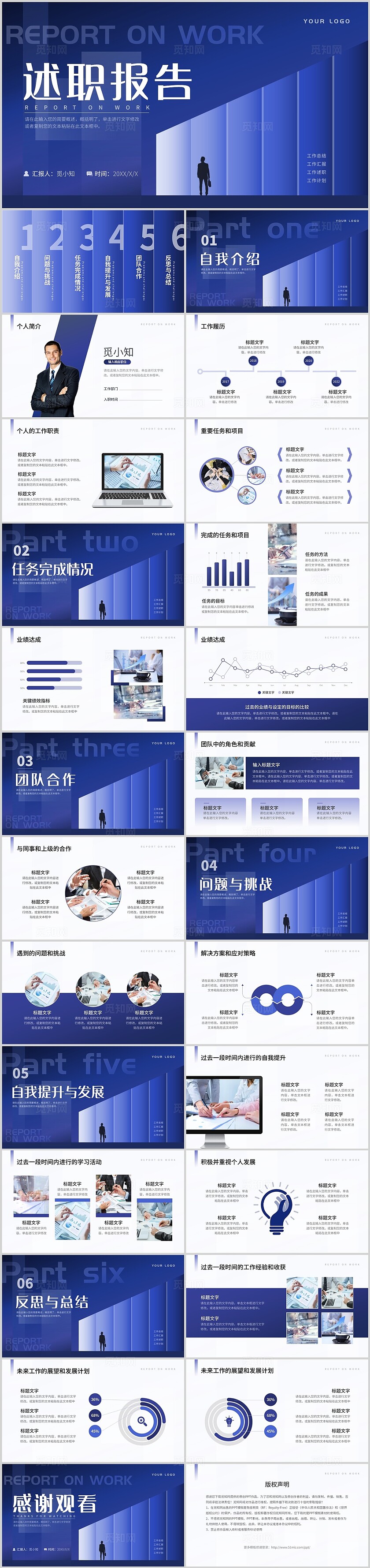 蓝色渐变创意简约商务述职报告PPT模板