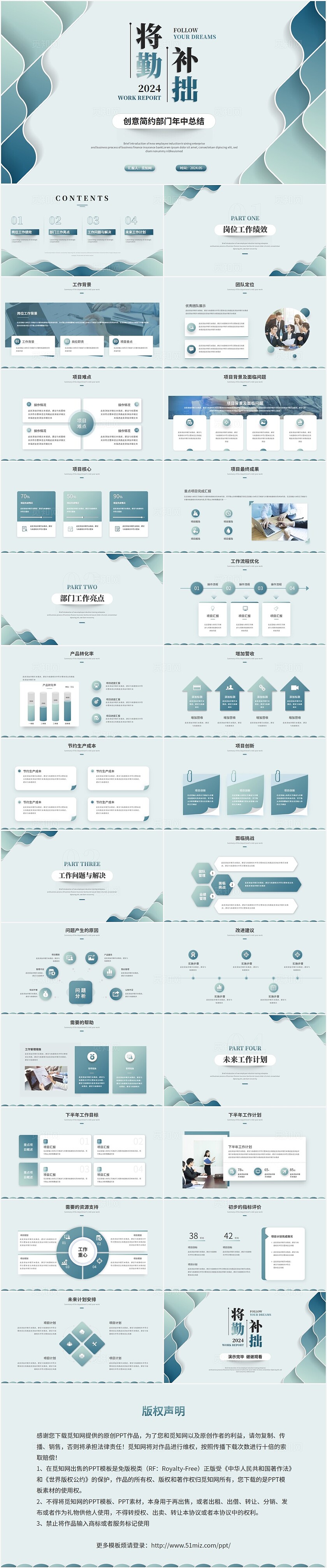 绿色清新简约部门年中总结工作总结工作汇报ppt模板