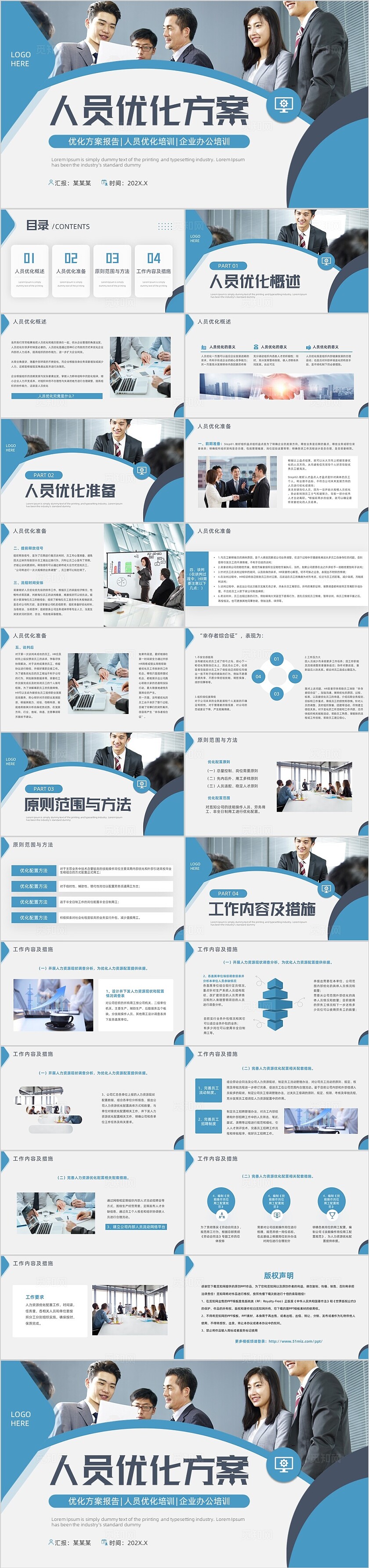 蓝色商务风人员优化方案报告PPT模板提案方案