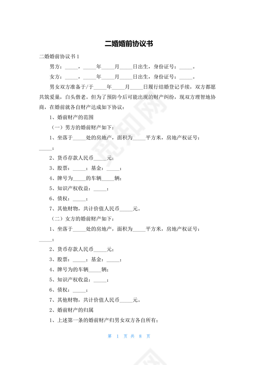 二婚婚前协议书.docx