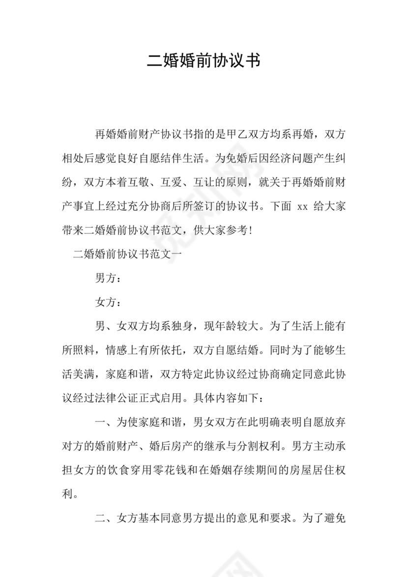 二婚婚前协议书.doc