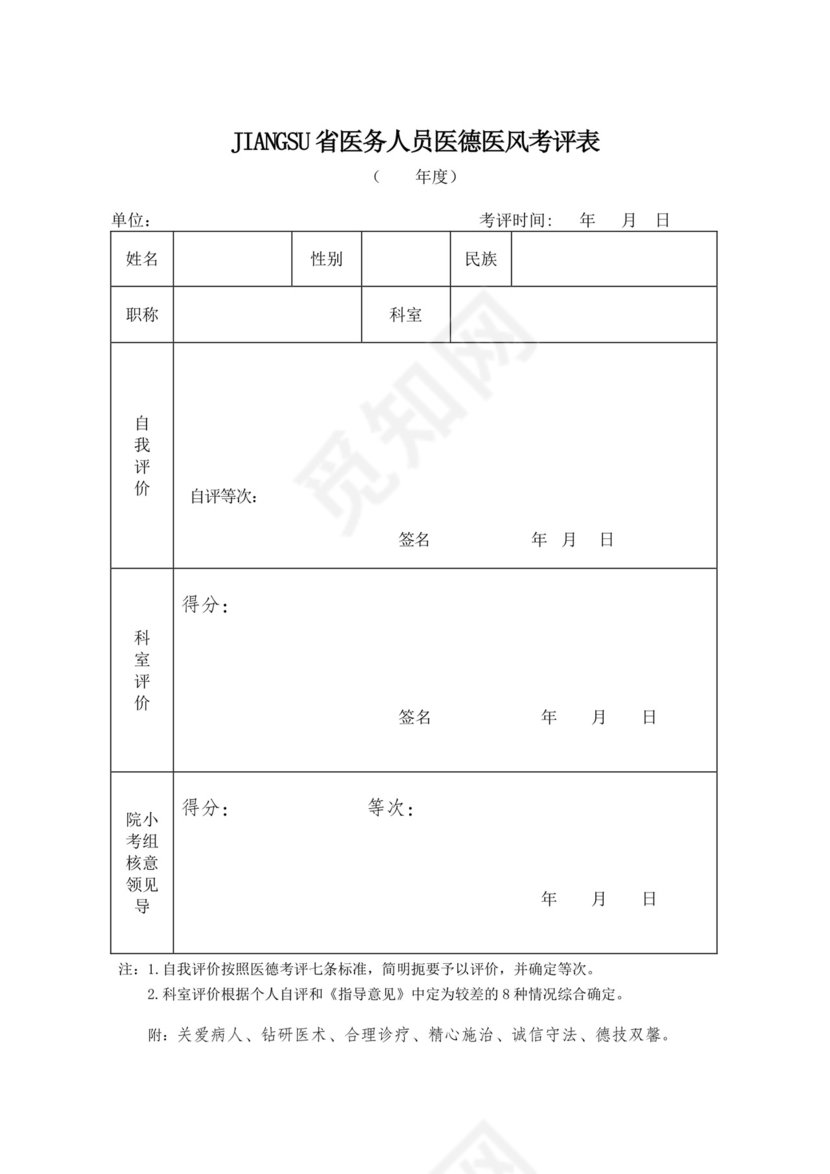 医德医风考评表.doc