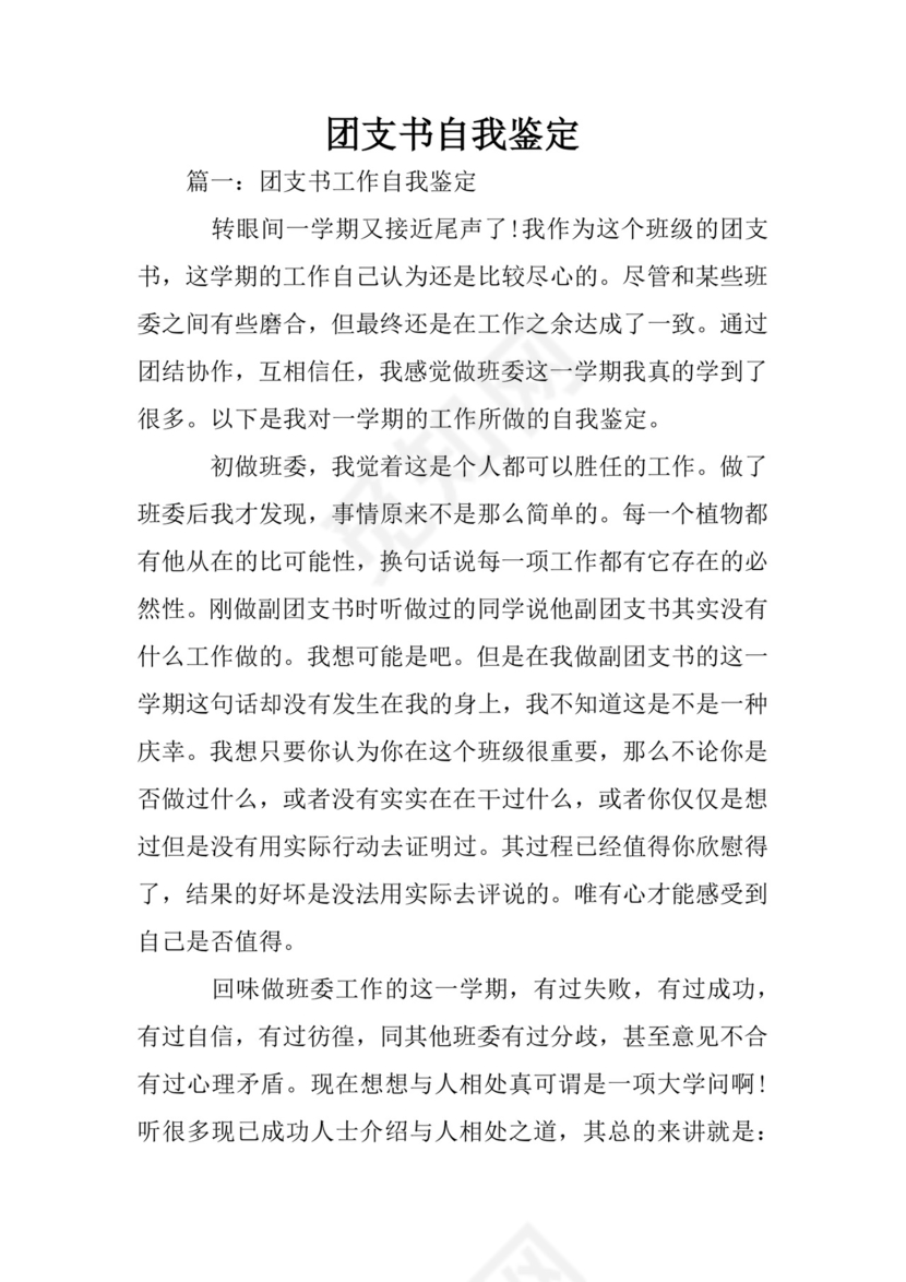 团支书自我鉴定.docx