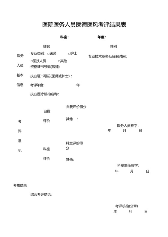 医院医务人员医德医风考评结果表.docx