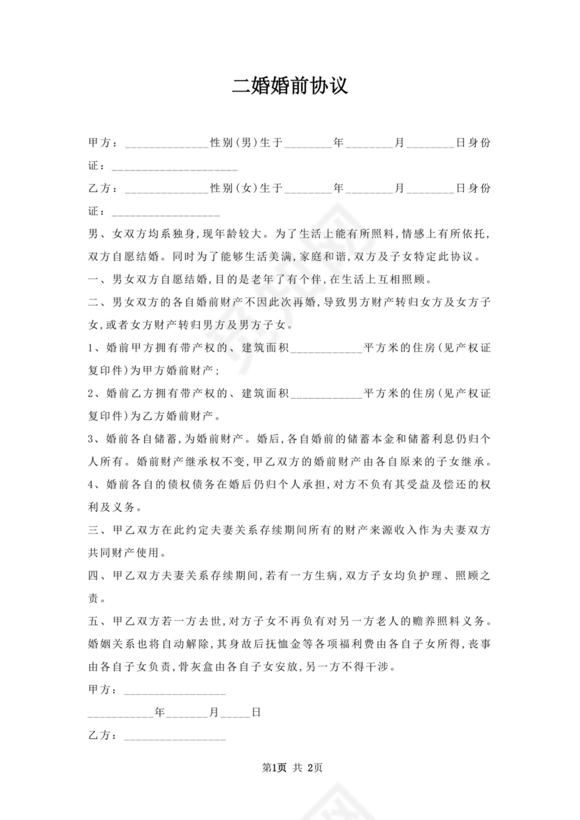 二婚婚前协议.docx