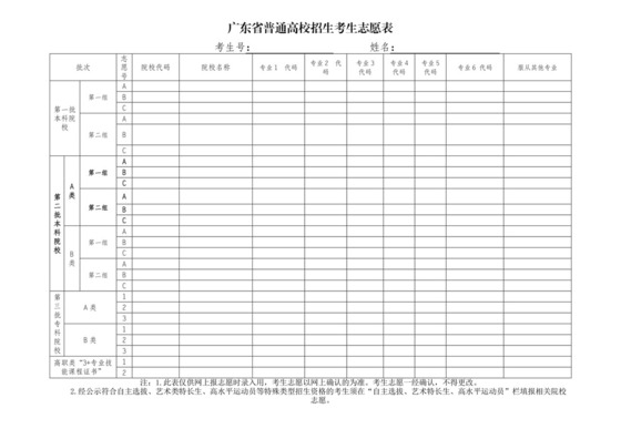 广东省高考志愿填报表.doc