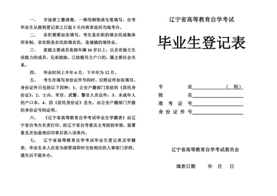 辽宁省自考毕业生登记表新.doc