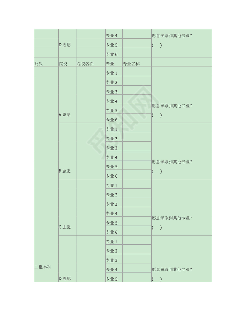 高考报考志愿表.doc