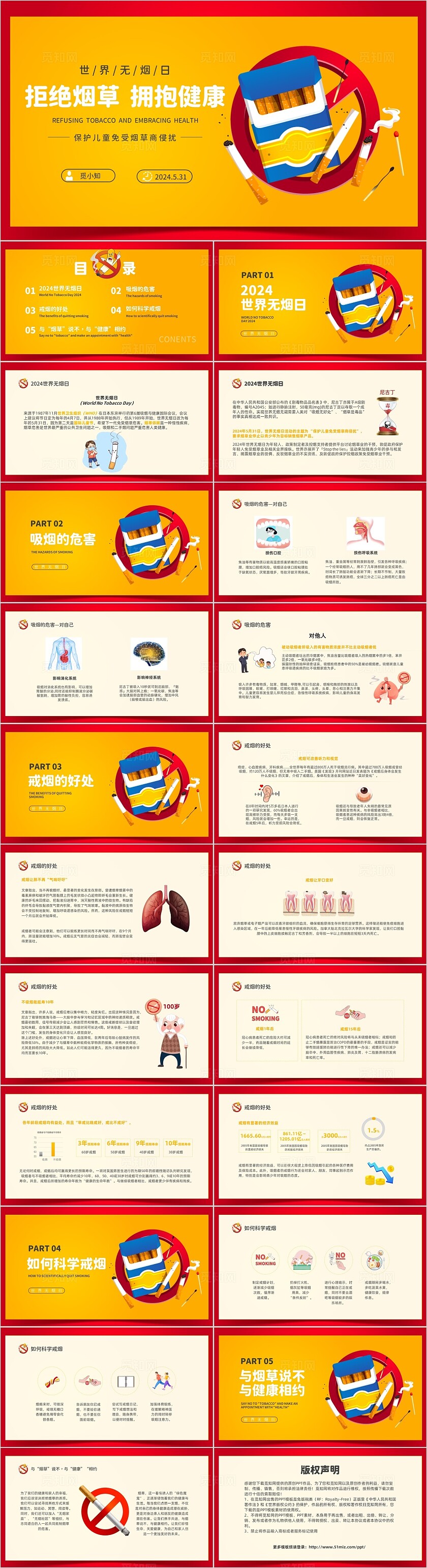 红色扁平动态世界无烟日节日科普禁烟PPT