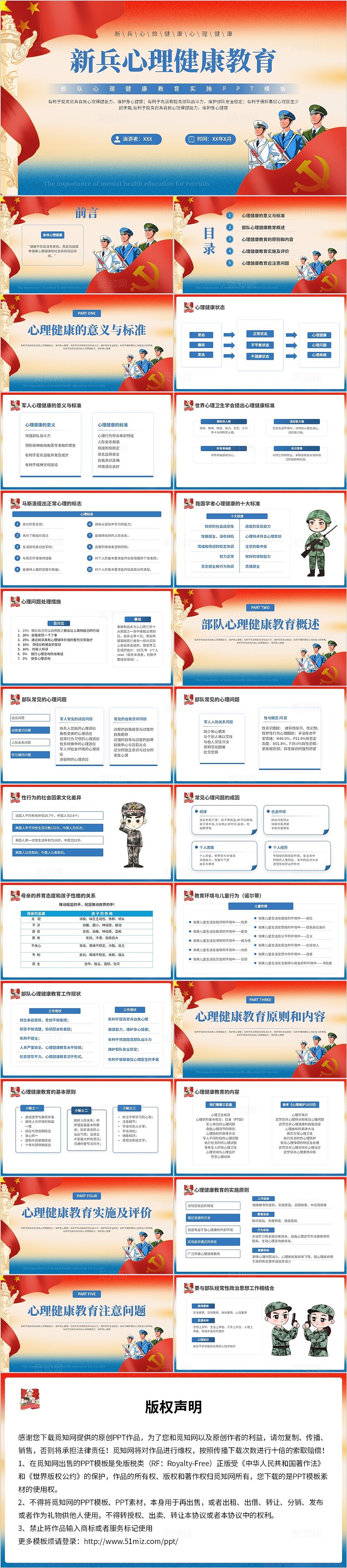 蓝色插画风新兵心理健康教育PPT心理健康教育培训