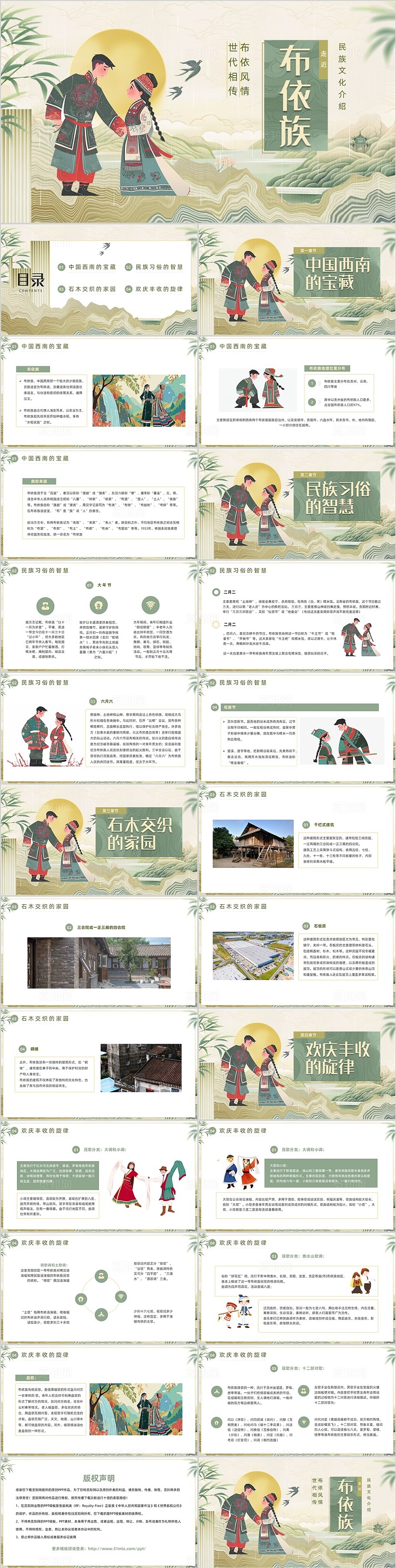 绿色中国风布依族介绍PPT模板民族文化民族介绍少数民族