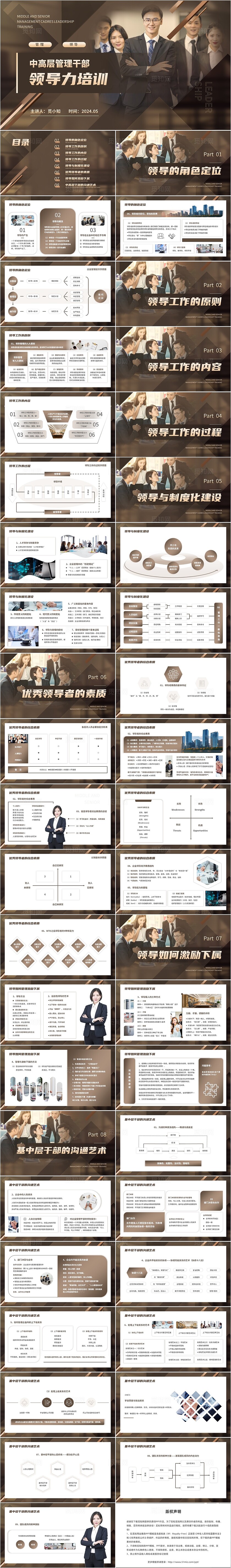 褐色实拍风中高层管理能力中高层管理干部领导力培训PPT