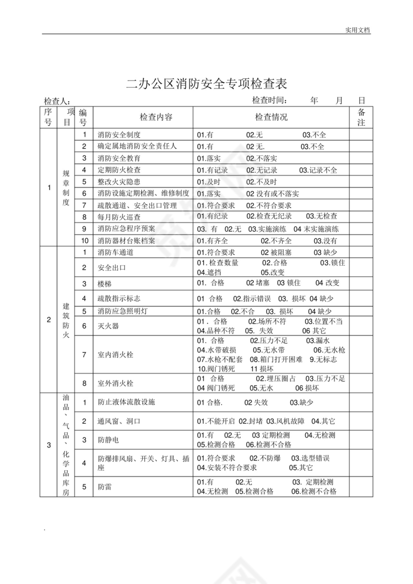 一般企业、办公楼消防安全专项检查表.docx