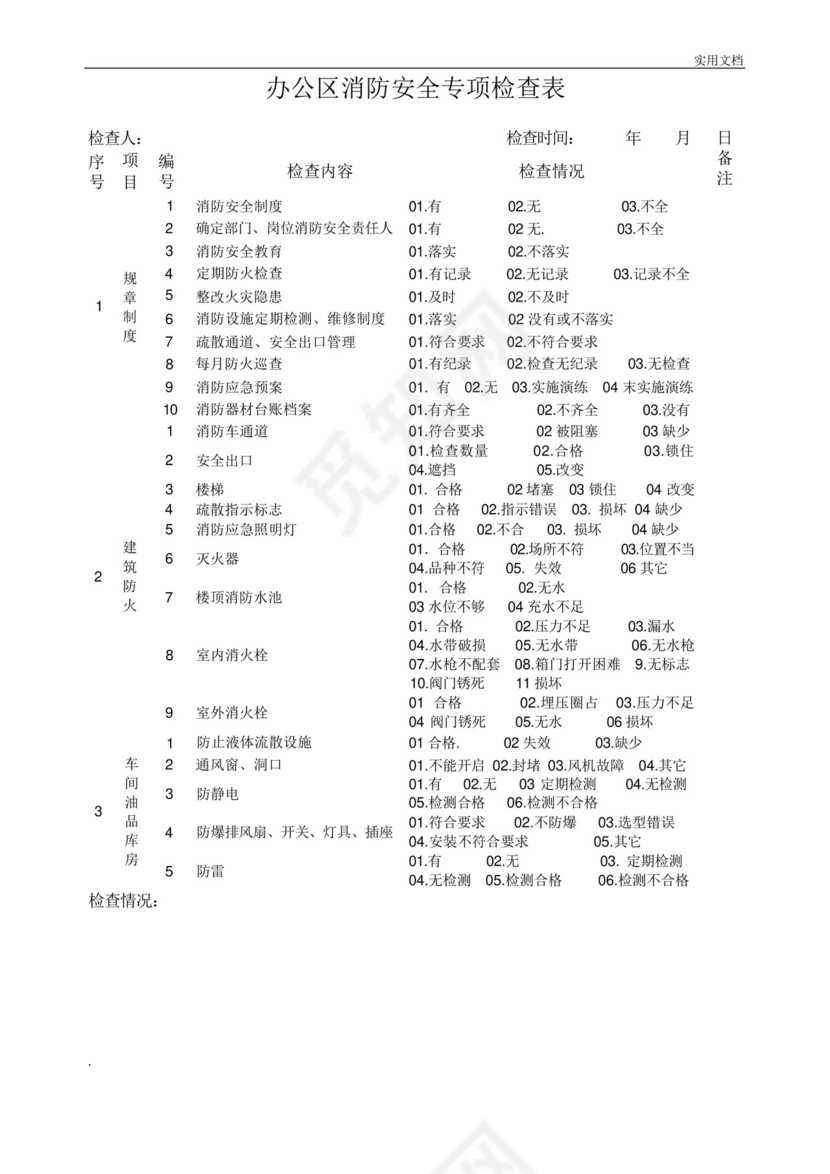 一般企业、办公楼消防安全专项检查表.docx