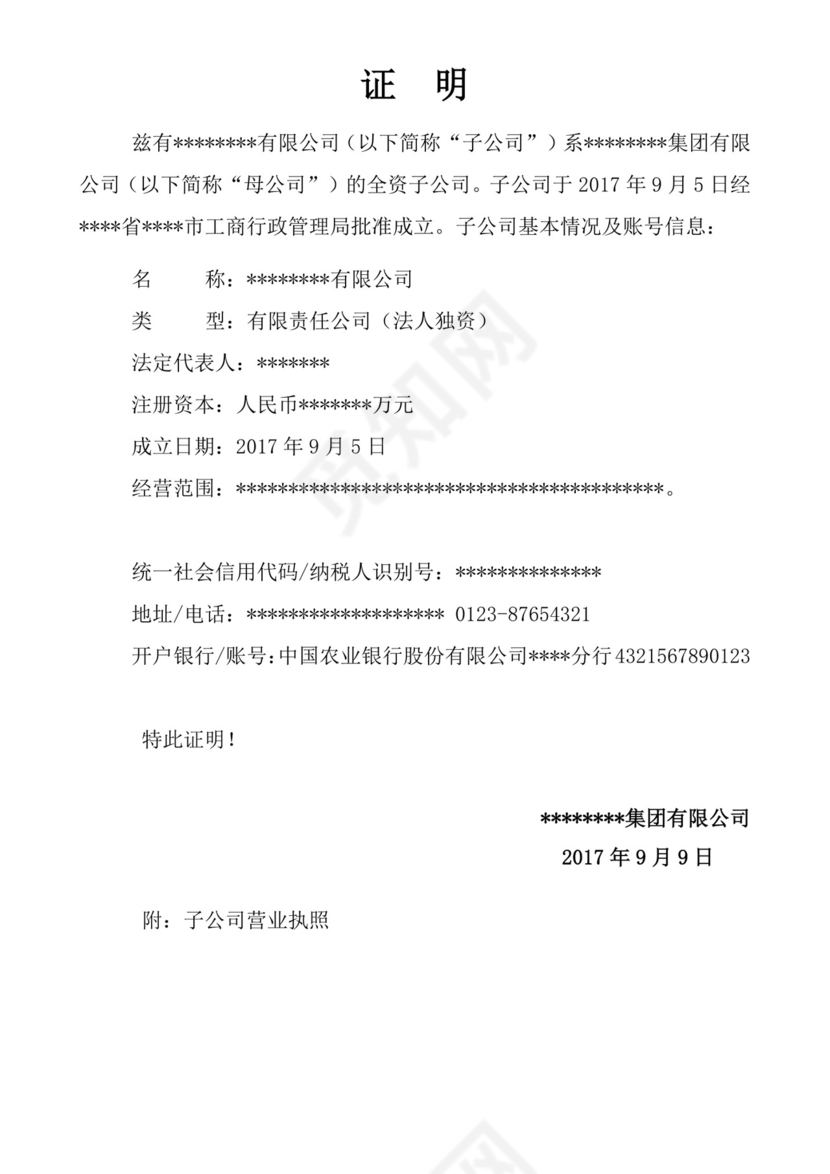 全资子公司关系证明.doc