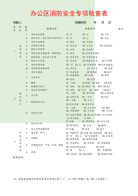办公区消防安全专项检查表.docx