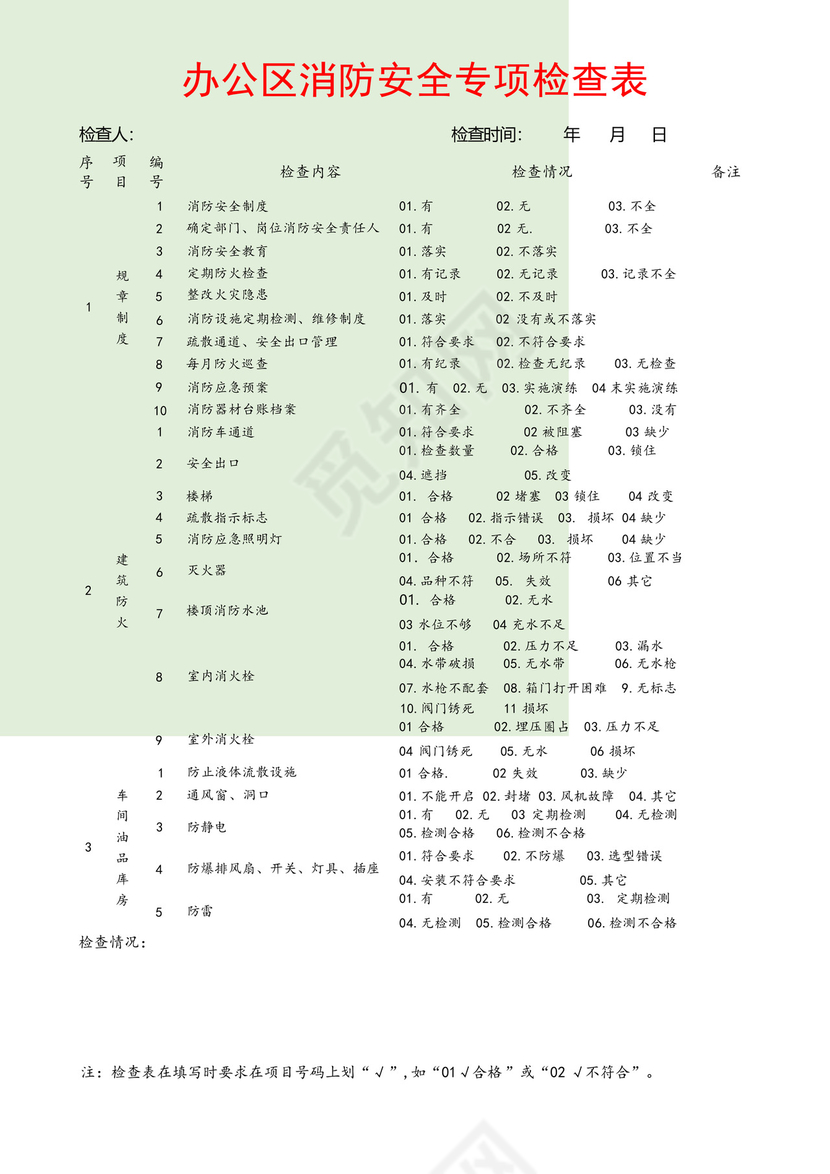 办公区消防安全专项检查表.docx