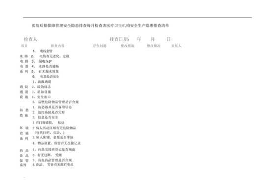 医院后勤保障管理安全隐患排查每月检查表医疗卫生机构安全生产隐患排....docx