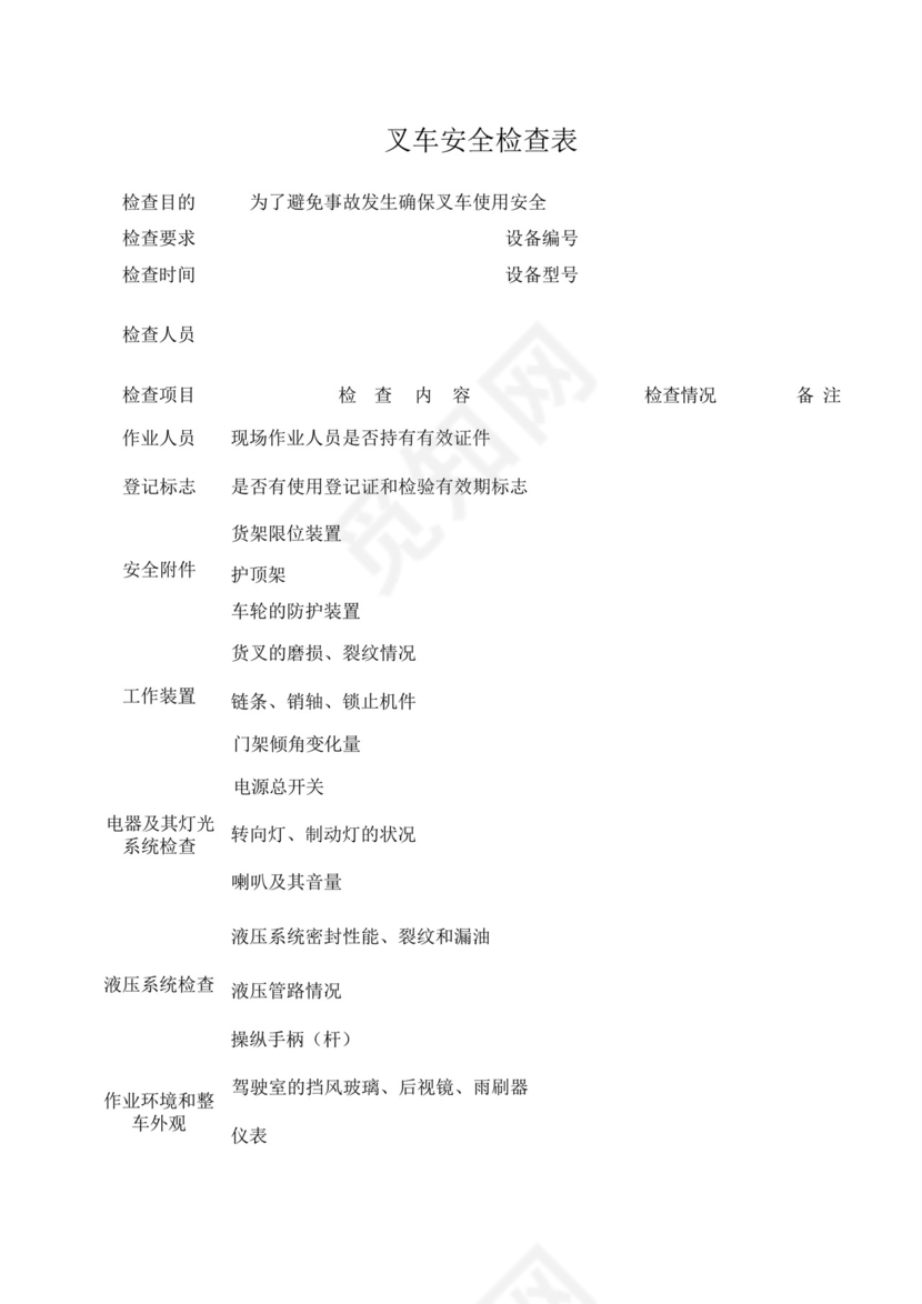 叉车安全检查表.docx