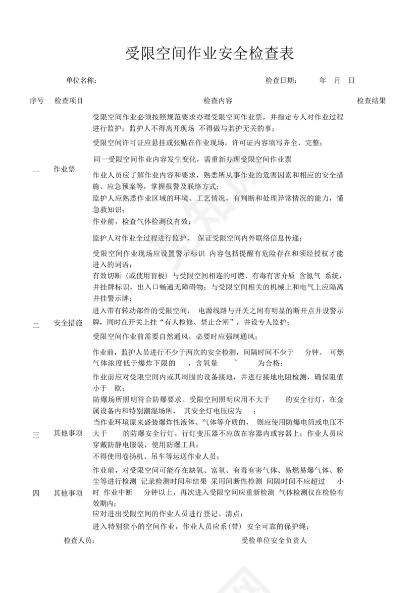 受限空间作业安全检查表.docx