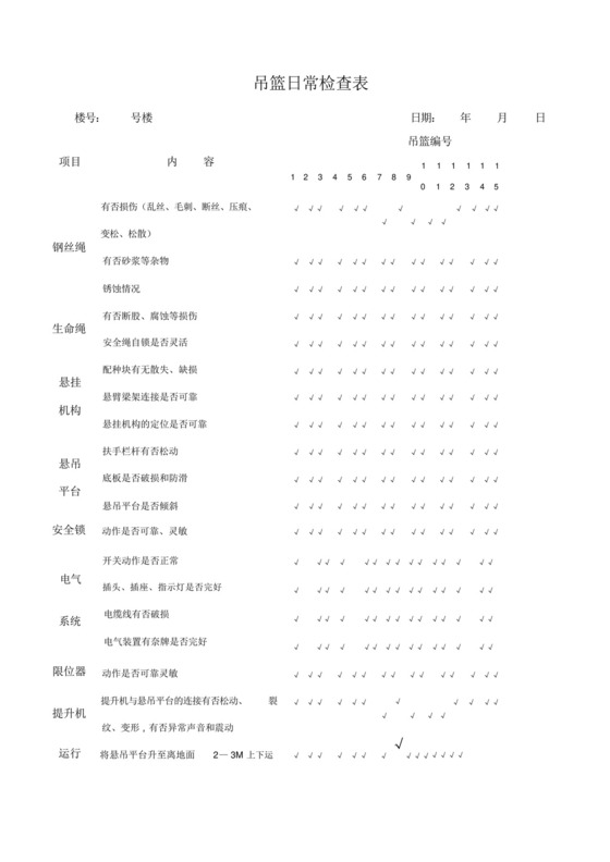 吊篮日常检查表.docx