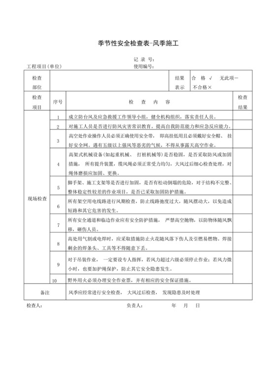季节性安全检查表-风季施工.docx