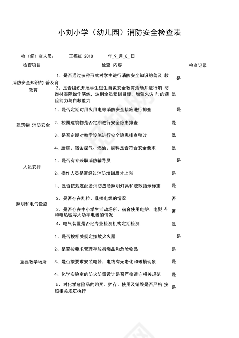 学校消防安全检查表.docx