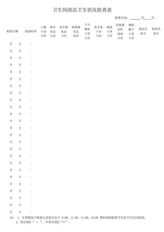完整版卫生间清洁卫生状况检查表.docx