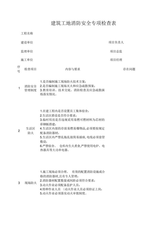 建筑工地消防安全专项检查表格模板.docx