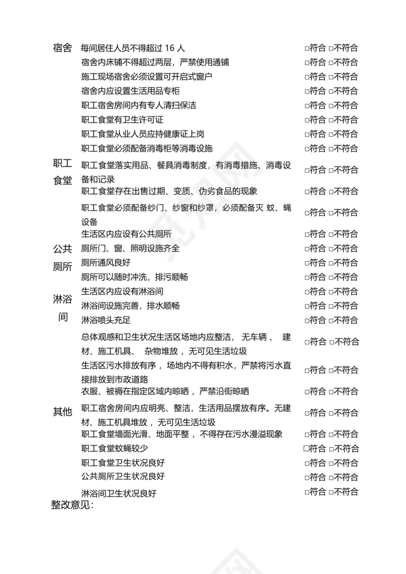 建筑施工项目生活办公区环境卫生检查表.docx