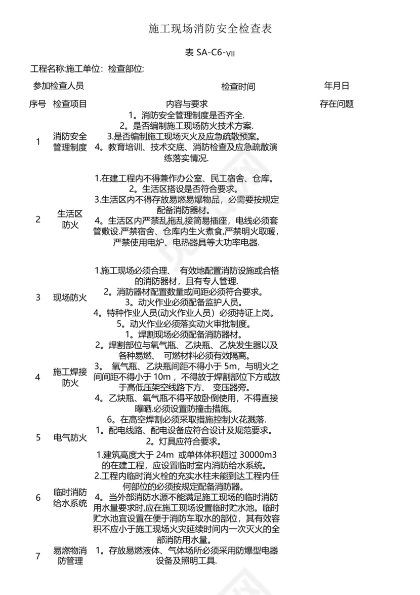 施工现场消防安全检查表.docx