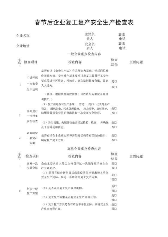 春节后企业复工复产安全生产检查表-.docx