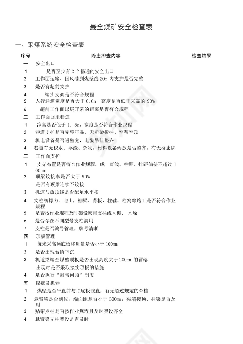 最全煤矿安全检查表-.docx