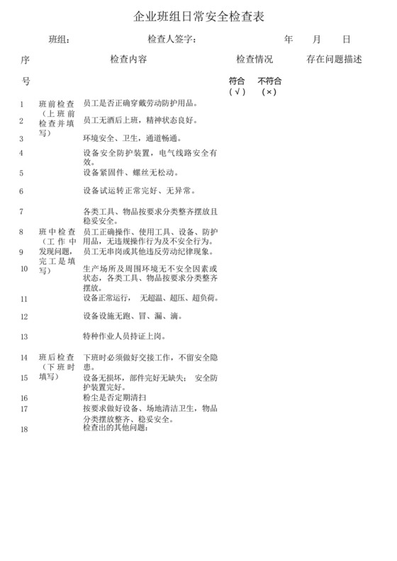 机械制造企业安全生产日周月检查表模板.docx