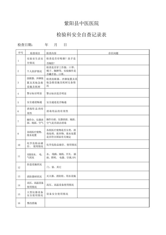 检验科安全检查自查表.docx