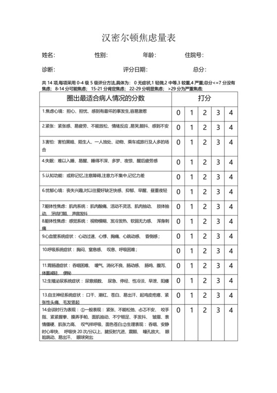 汉密尔顿焦虑量表.docx